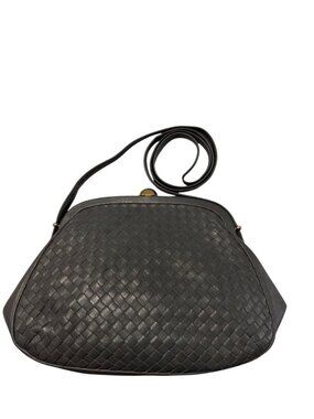 Vintage Ganson Gray Leather Woven Crossbody Bag